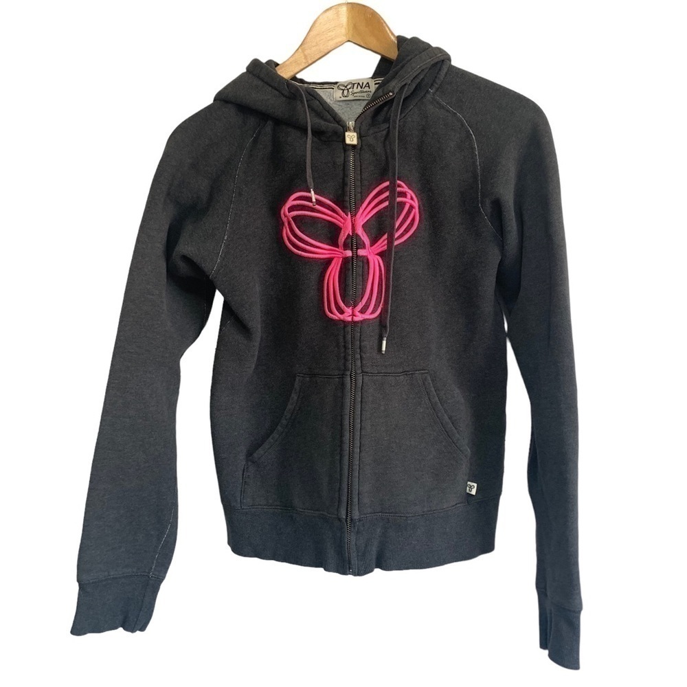 Tna Zip Up Hoodie Pink on Dark Grey Size Small